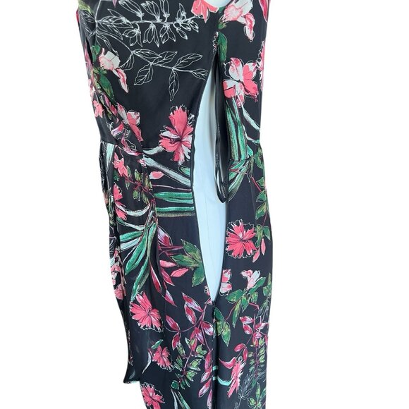 Julia Jordan Size 6 Floral Dress High Low Hem B & W Green Pink Lined Faux Wrap - Picture 11 of 14